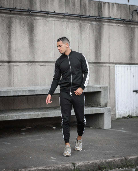 Black Charcoal White Zipped Tracksuit Set Mind State Apparel